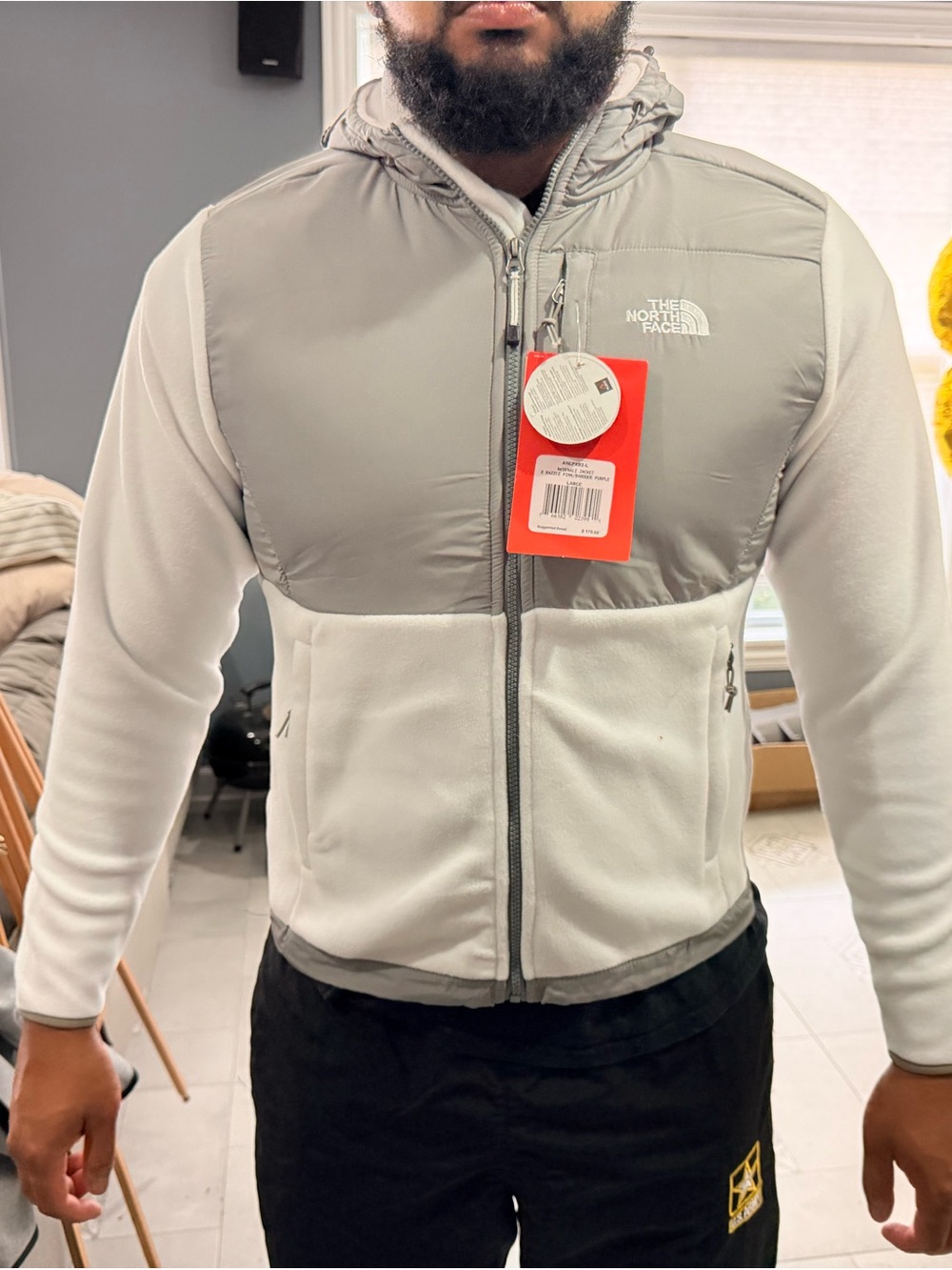 The North Face Men’s Two-Tone Light Gray and Gray Hooded Vest